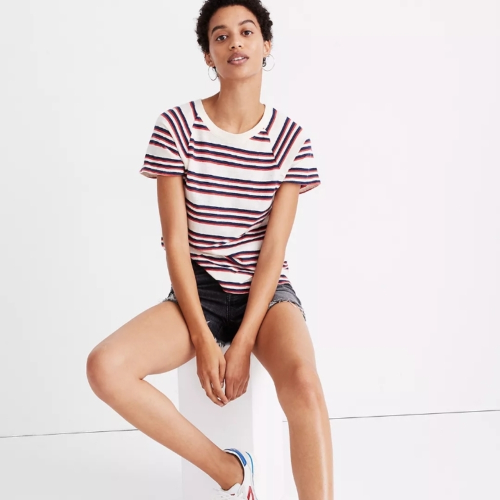 Madewell Flare-Sleeve Raglan Tee in Stripe